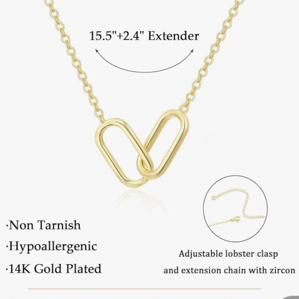 Gold Necklace for Women Trendy 14K Gold Plated Dainty Paper Clip Necklace - Picture 7 of 7